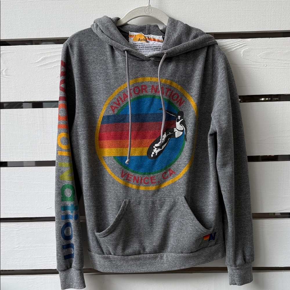Aviator Nation Gray Hoodie with Colorful Sleeve